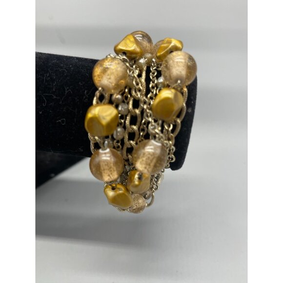 Costume jewelry Bracelet Gold Clasp Gold and Silver Beads Gold Chains 6.5" READ - Picture 2 of 5